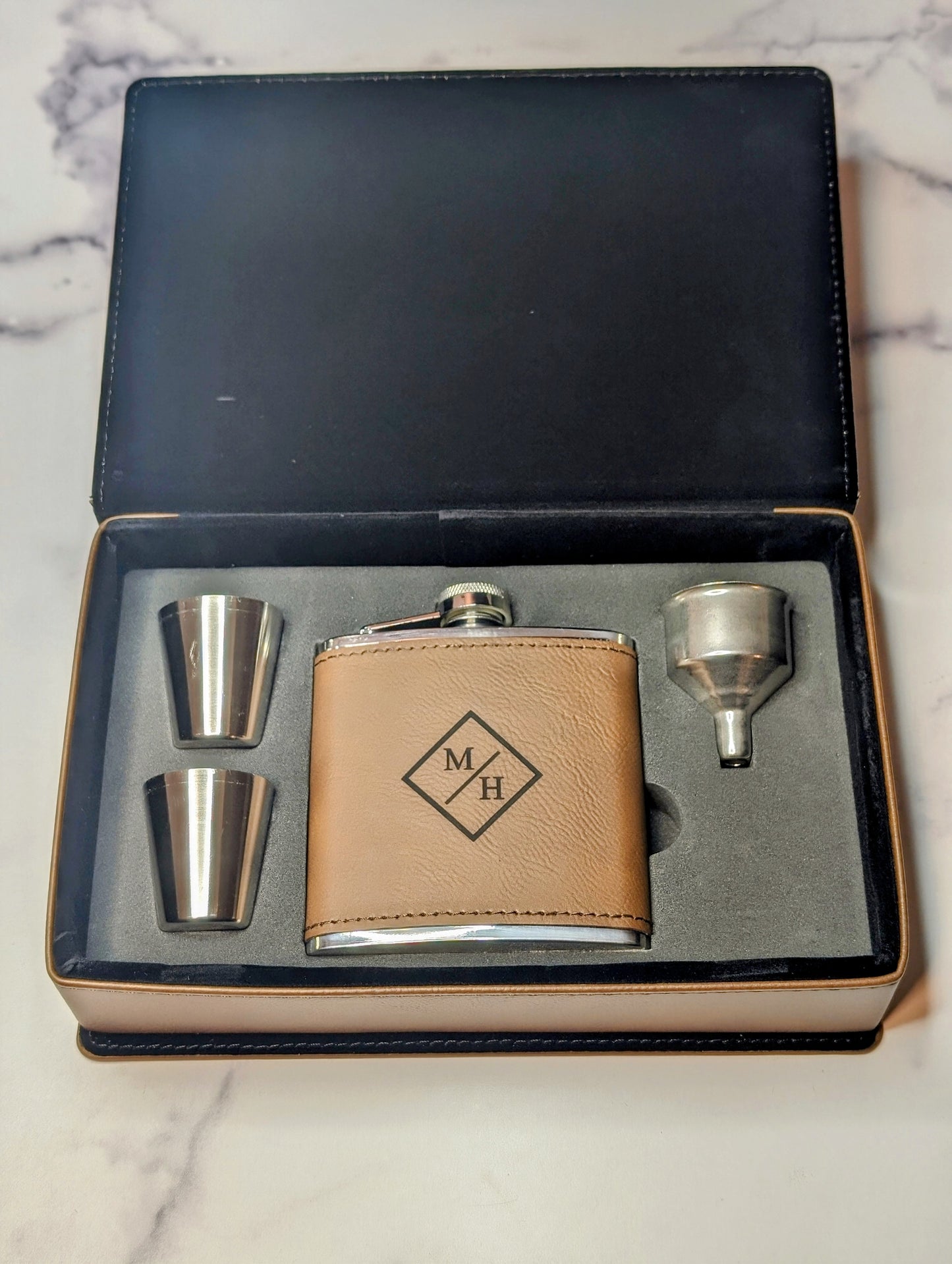 Leatherette Flask Gift Set - Personalized with Monogram and Initials