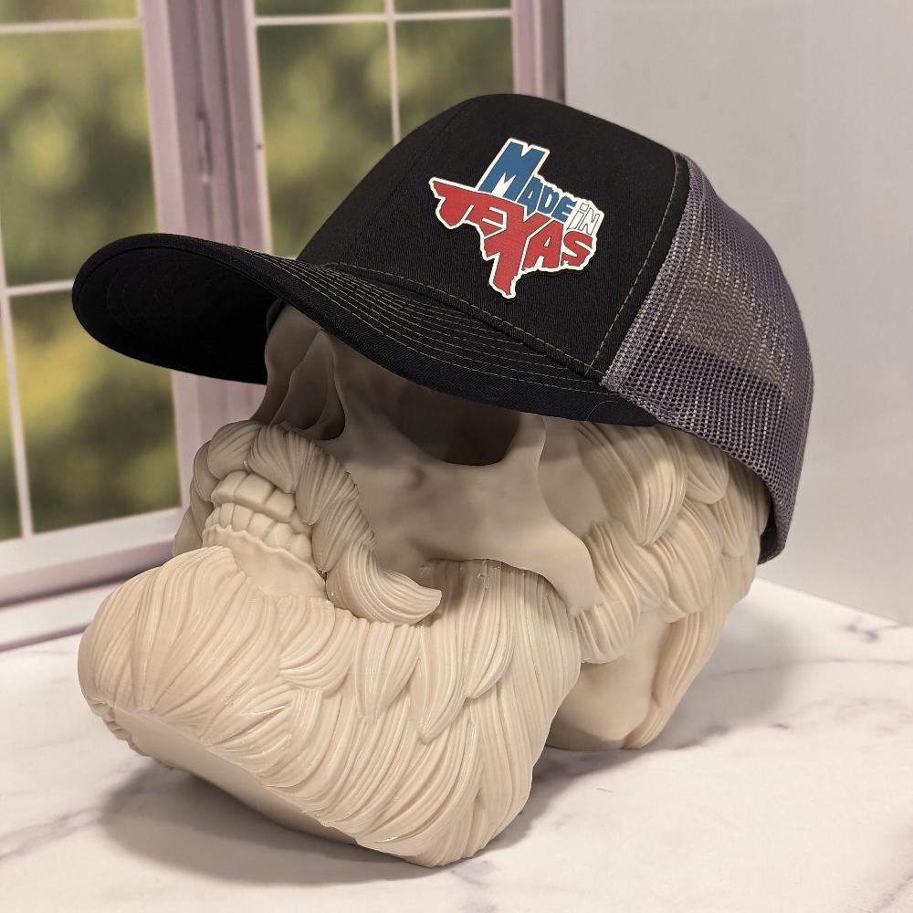 Close up picture of Made in Texas Patch on a hat.