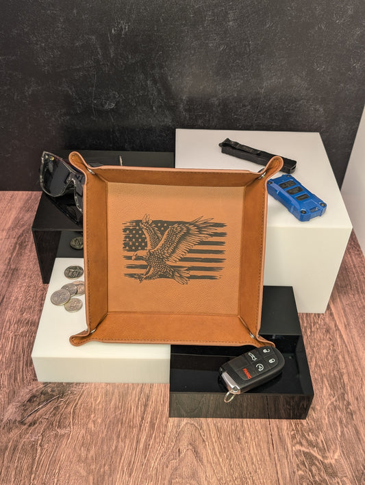 American Flag with Eagle - Premium Leatherette Valet Tray