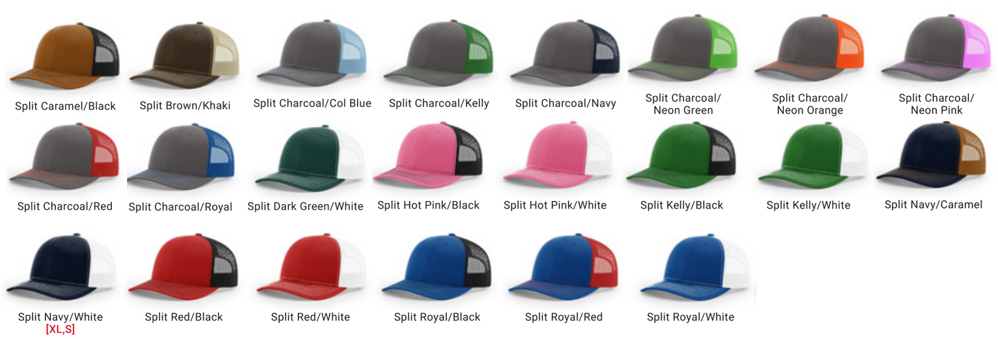 Colors of Trucker Hats available for Custom Hats by 317 Creative Company