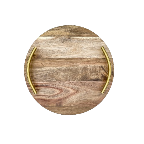 Custom Round Acacia Wood Serving Tray with Handles - Charcuterie, Realtor & Housewarming Gift