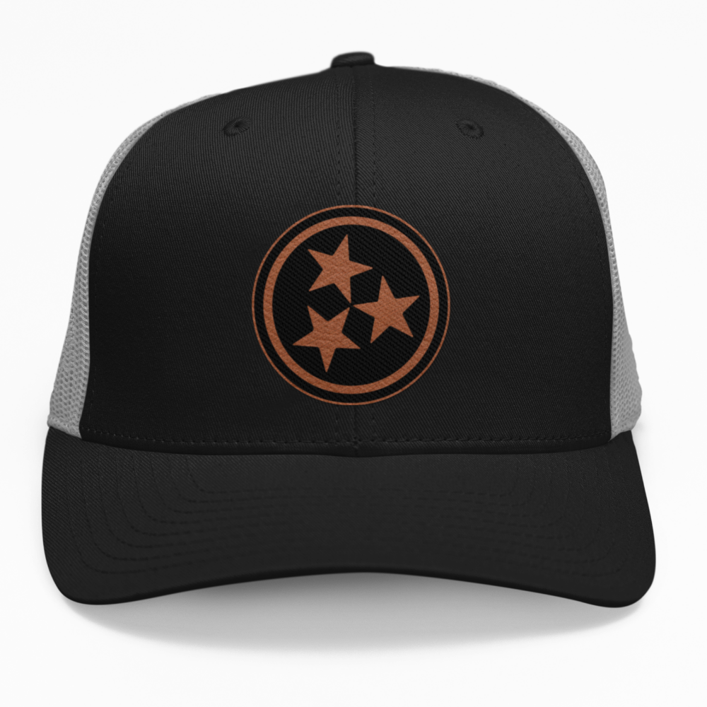 Preview of the "TN Flag" leatherette patch on a custom hat.