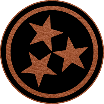 Close-up of the "TN Flag" leatherette patch featuring Tennessee’s iconic round logo with three stars.