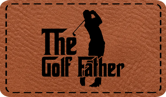 Close-up of the "Golf Father" leatherette patch featuring a bold and classic design.