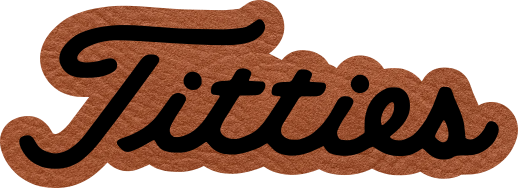 Close-up of the "Titties" leatherette patch featuring a design similar to a popular golf brand.