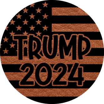 Close-up of the 'American Flag Circle Patch' with 'Trump 2024' design on a leatherette patch, symbolizing patriotism and support for Donald Trump.