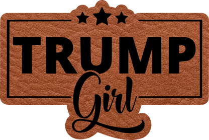 Close-up of the "Trump Girl" leatherette patch.