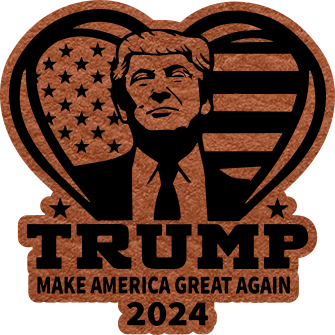 Close-up of the "Heart-Shaped American Flag" leatherette patch featuring a heart-shaped American flag and "Trump 2024."