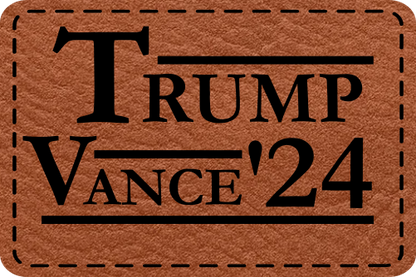 Close-up of the "Trump-Vance 2024" leatherette patch in a classic Reagan-Bush style.